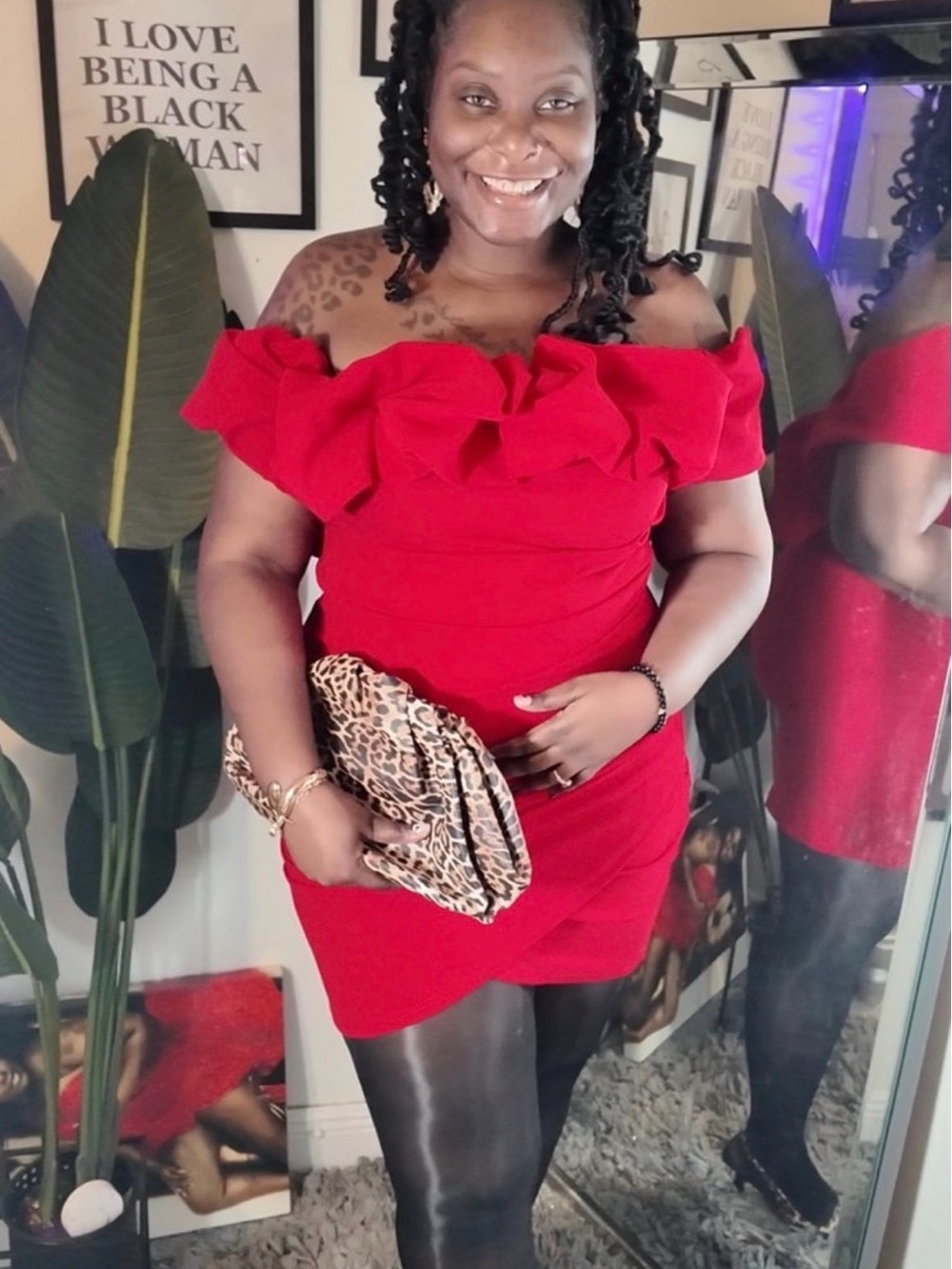 SHEIN Red Off-Shoulder Ruffle Bodycon Dress
